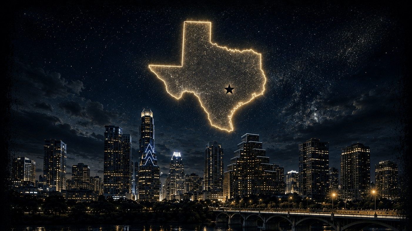 Austin skyline at night with stars in full display. It's truly a marvelous sight.